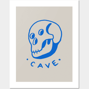 Simple and naive drawing of a skull in blue ink Posters and Art